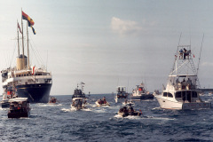 Queen Elizabeth II Royal Yacht Britannia durinv visit to Bahamas Feb. 20-21, 1975