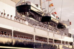 Queen Elizabeth II Royal Yacht Britannia durinv visit to Bahamas Feb. 20-21, 1975