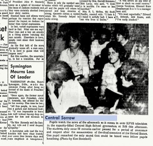CHS reaction to JFK assassination as shown in Missourian 11-22-1963
