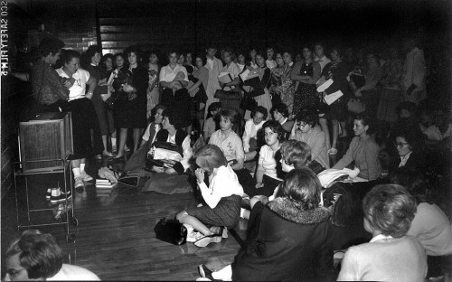 Cape CHS Students watching JFK assasination news on TV in gym 11/22/1963