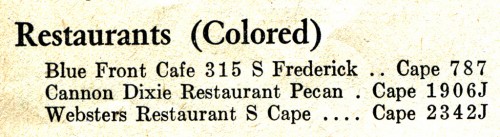 1944 Cape Telephone Book P32 Restaurants - colored
