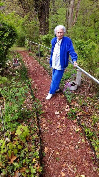Mary Welch Steinhoff with new handrail 04-26-2014