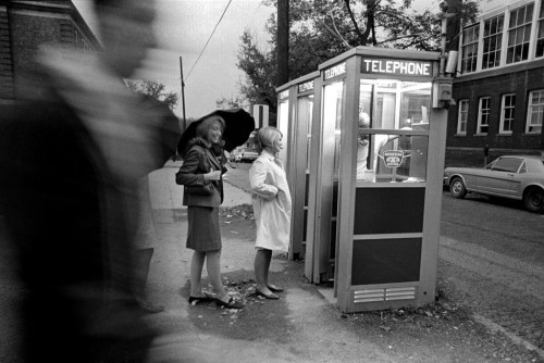 Pay telephone booths near Scott Quadrangle c 1967
