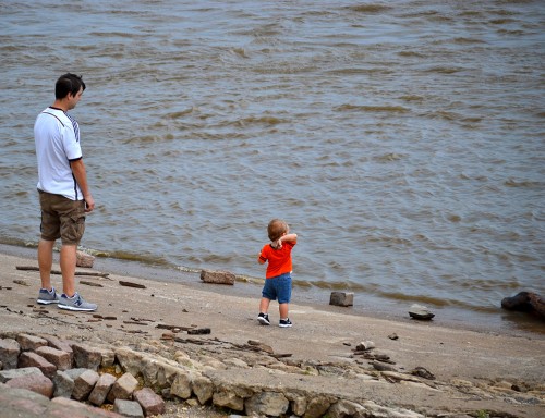 Brad Bollwert and son Carson on riverfront 09-10-2014