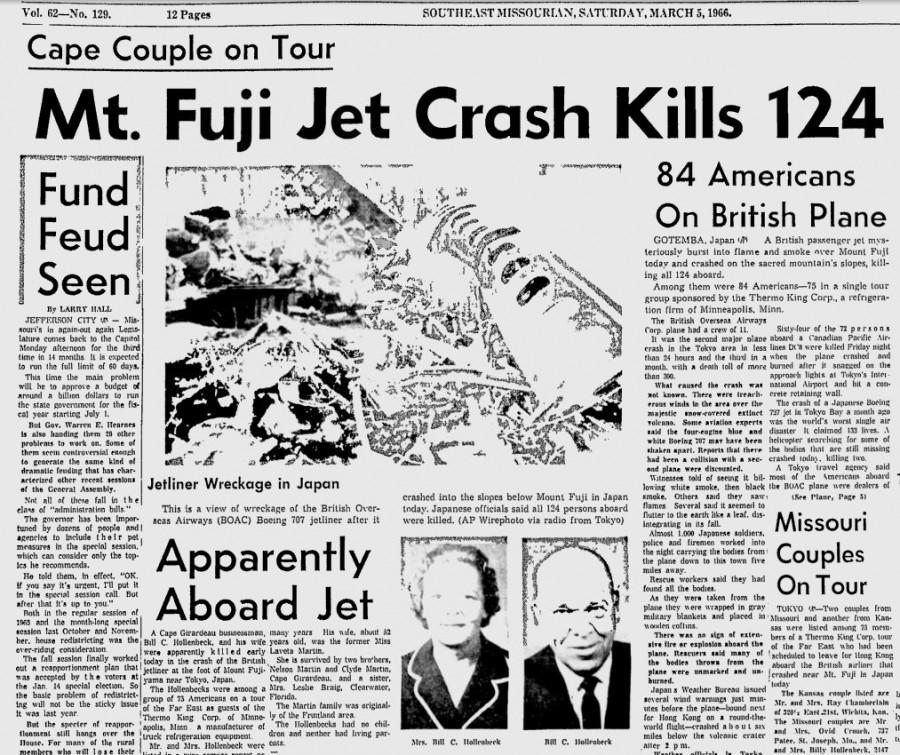 Mt. Fuji Crash Kills Cape Couple Cape Girardeau History and Photos