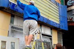 Owner John Buckner in Esquire Theater before renovation 10-18-2011