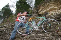 Mark Steinhoff climbs Tower Rock with bicycle 10-12-2003