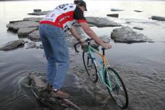 Mark Steinhoff climbs Tower Rock with bicycle 10-12-2003