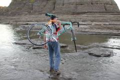 Mark Steinhoff climbs Tower Rock with bicycle 10-12-2003