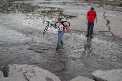 Mark Steinhoff climbs Tower Rock with bicycle 10-12-2003