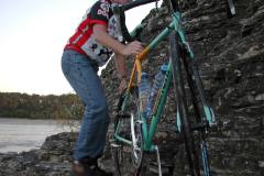 Mark Steinhoff climbs Tower Rock with bicycle 10-12-2003