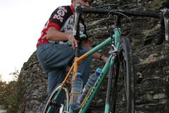 Mark Steinhoff climbs Tower Rock with bicycle 10-12-2003