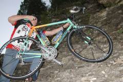 Mark Steinhoff climbs Tower Rock with bicycle 10-12-2003