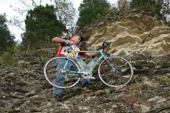 Mark Steinhoff climbs Tower Rock with bicycle 10-12-2003