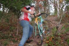 Mark Steinhoff climbs Tower Rock with bicycle 10-12-2003