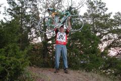 Mark Steinhoff climbs Tower Rock with bicycle 10-12-2003