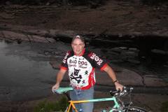 Mark Steinhoff climbs Tower Rock with bicycle 10-12-2003