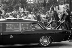 Richard Nixon, Billy Graham and protestors at Billy Graham Day 10/15/1971 in Charlotte, NC