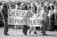 Richard Nixon, Billy Graham and protestors at Billy Graham Day 10/15/1971 in Charlotte, NC