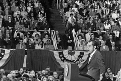 Richard Nixon, Billy Graham and protestors at Billy Graham Day 10/15/1971 in Charlotte, NC