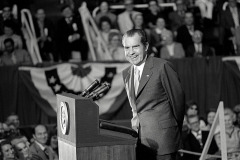 Richard Nixon, Billy Graham and protestors at Billy Graham Day 10/15/1971 in Charlotte, NC