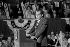 Richard Nixon, Billy Graham and protestors at Billy Graham Day 10/15/1971 in Charlotte, NC