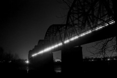 Time exposure of Mississippi River Bridge at night from Illinios c 1966