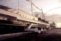 Queen Elizabeth II Royal Yacht Britannia durinv visit to Bahamas Feb. 20-21, 1975