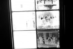 Glass negatives used as window panes in building at Frohna Saxon Memorial c 1966