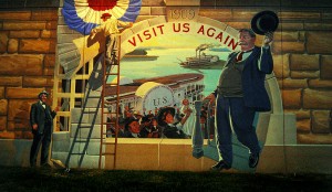 Cape Girardeau floodwall mural showing President Taft's visit 100 years ago
