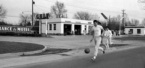 Mark Stuart, foreground, dribbling ball from Cape Central High School to Jackson