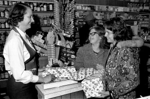 Anita Schulte, left, in Rexall Drugs Store in Jackson, MO, in the mid-60s.