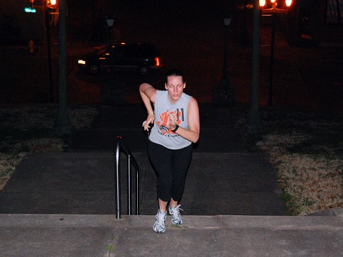 Shana Gemoules running up Common Pleas Courthouse steps 03-24-2010