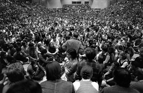 05-06-1970 Ohio University President Claude Sowle addresses students after Kent State
