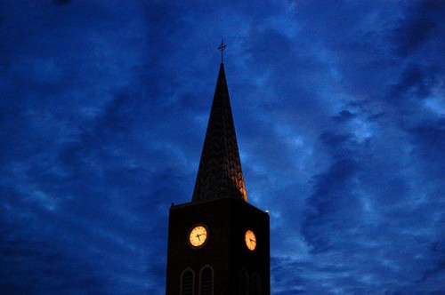Trinity Lutheran Church steeple at sunset 11-16-2011