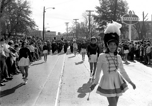 Central High School Band and majorettes in parade