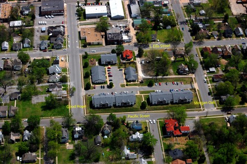 Aerial site of Old St. Francis Hospital and Fort C 04-17-2011