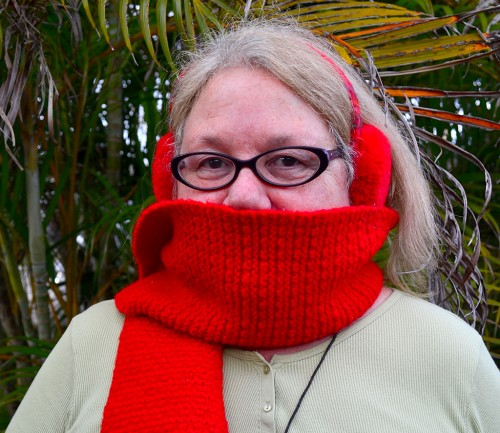 FL native Jan Norris tries to figure out how to wear cold weather clothing.