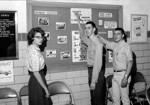 Carolyn Penzel and Ron Marshall with safety exhibit 1963
