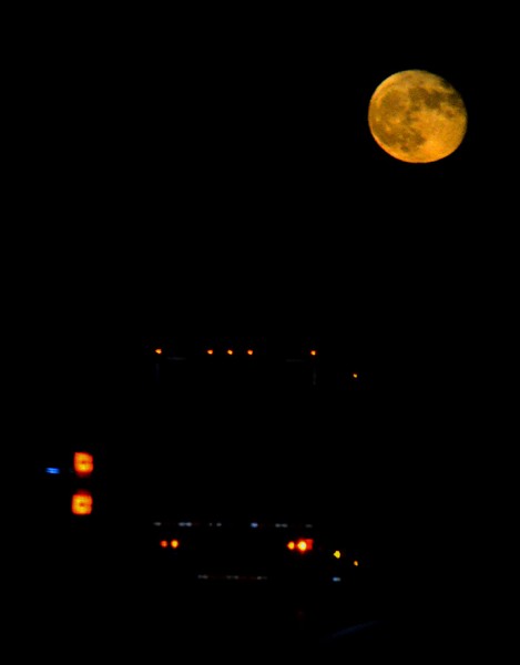 Moon rising over the Interstate somewhere in Indiana 10-20-2013