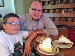 Malcolm and Matt enjoy good pie at the Pie Bird Cafe.