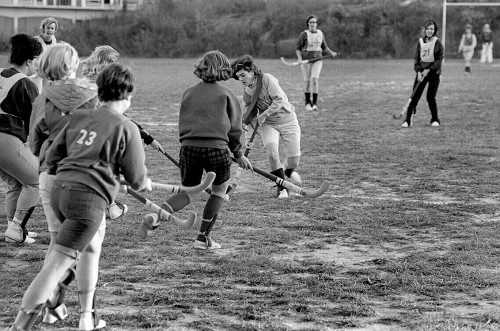 SEMO women students playing field hockey c 1966