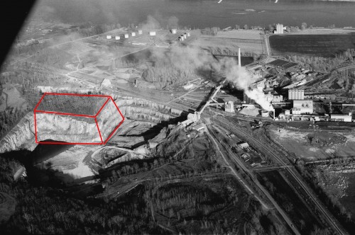 Cement Plant Quarry with blast zone marked by box c 1966