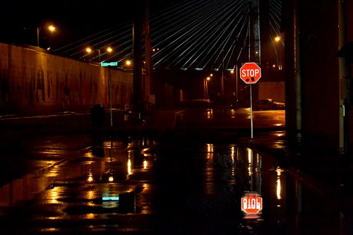 Water Street and bridge in rain 04-02-2014