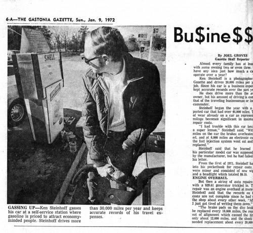 Gastonia Gazette story on KLS auto expenses 01-09-1972