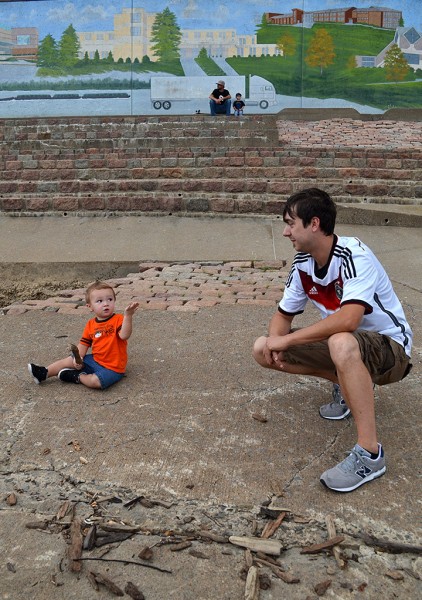 Brad Bollwert and son Carson on riverfront 09-10-2014