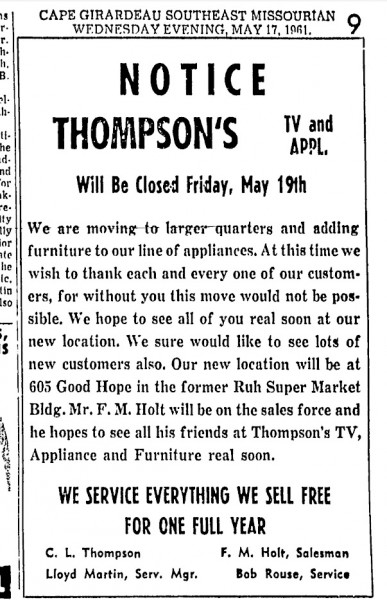 1961-05-17 Thompson's ad 605 Good Hope