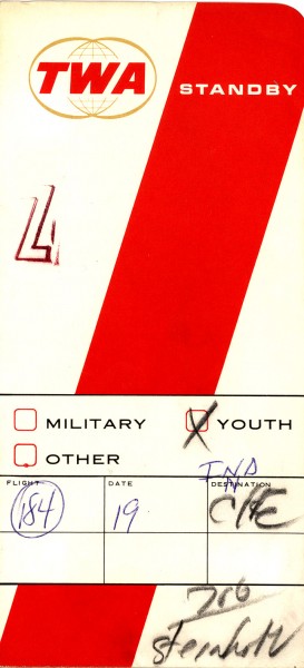KLS TWA Student Standby ticket 03-19-1967