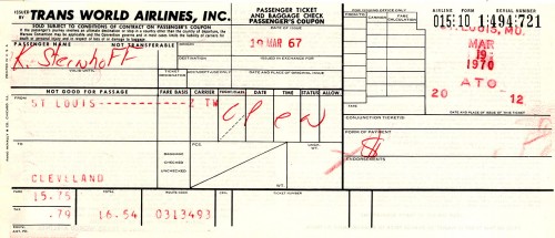 KLS TWA Student Standby ticket 03-19-1967